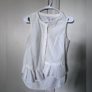 White Poplin Cotton Tank with Ruffled Hem.